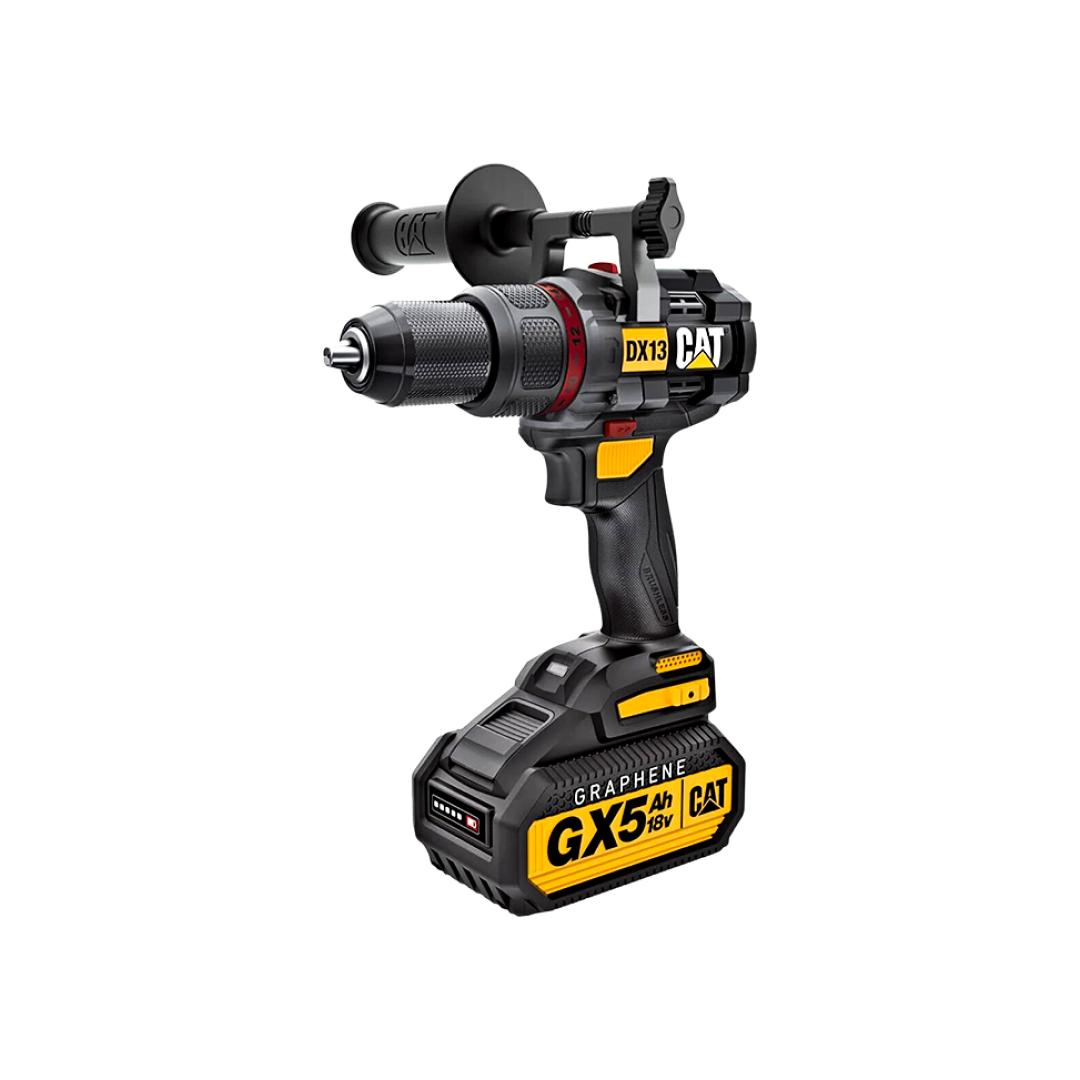 Cat DX13 18V 1 FOR ALL ½” Cordless Hammer Drill | Brushless Motor, Graphene Battery, 700 in/lbs Torque, 35,200 BPM, Quick Charge