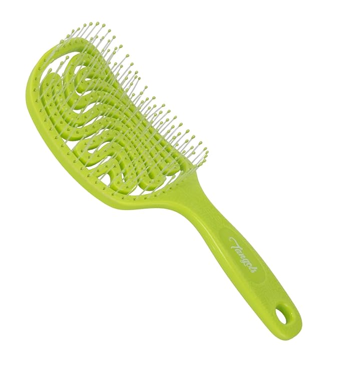 Tangols Gentle Detangler Hair Brush | Green, Eco-Friendly, Double-Curved Design, Ultra-Soft Bristles for All Hair Types