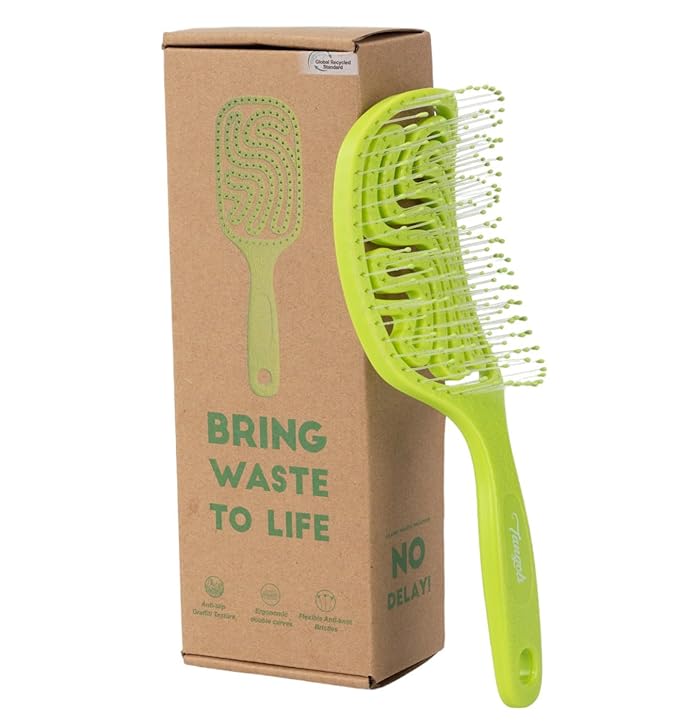 Tangols Gentle Detangler Hair Brush | Green, Eco-Friendly, Double-Curved Design, Ultra-Soft Bristles for All Hair Types