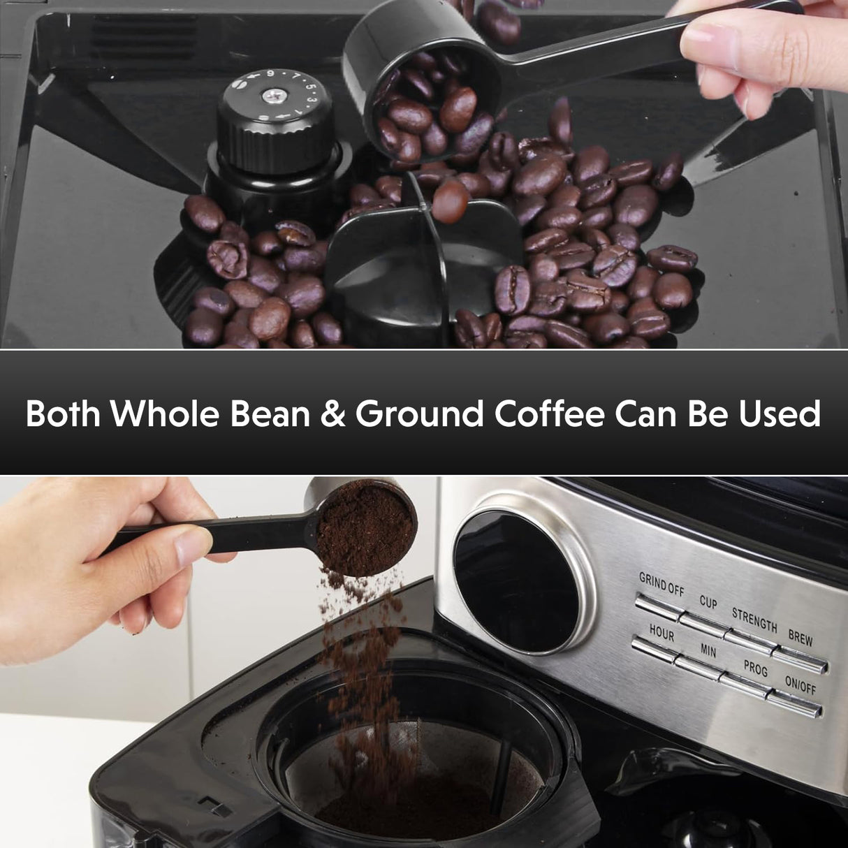 Epsilon Coffee Maker with Built-in Grinder, 12 Cup Programmable Drip Coffeemaker with Stainless Steel Filter Basket – White