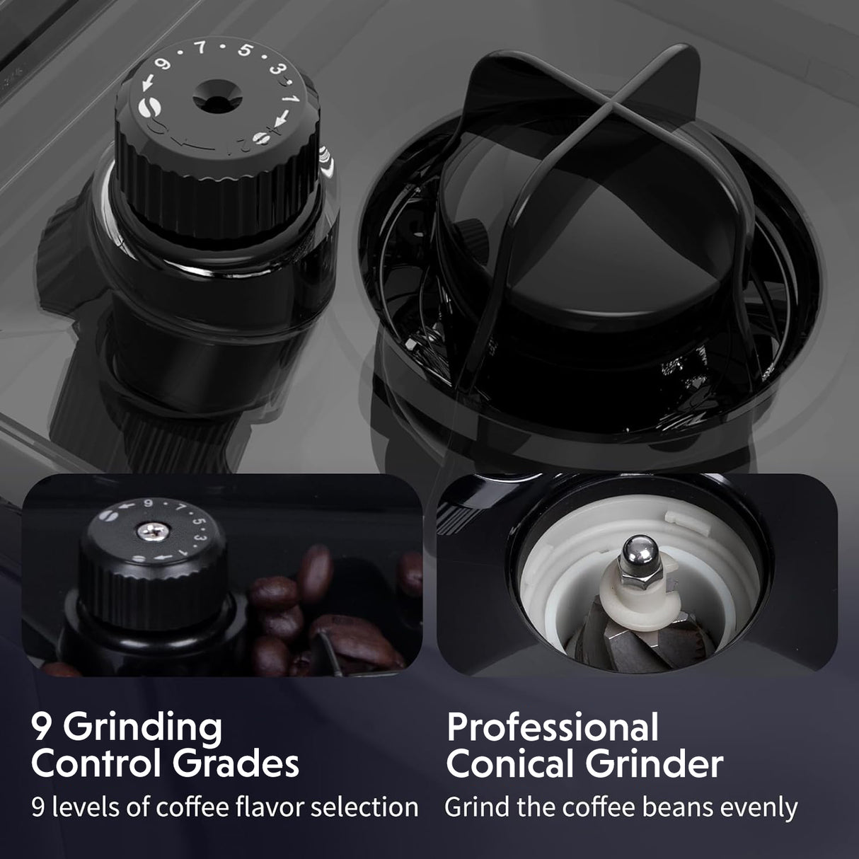 Epsilon Coffee Maker with Built-in Grinder, 12 Cup Programmable Drip Coffeemaker with Stainless Steel Filter Basket – White