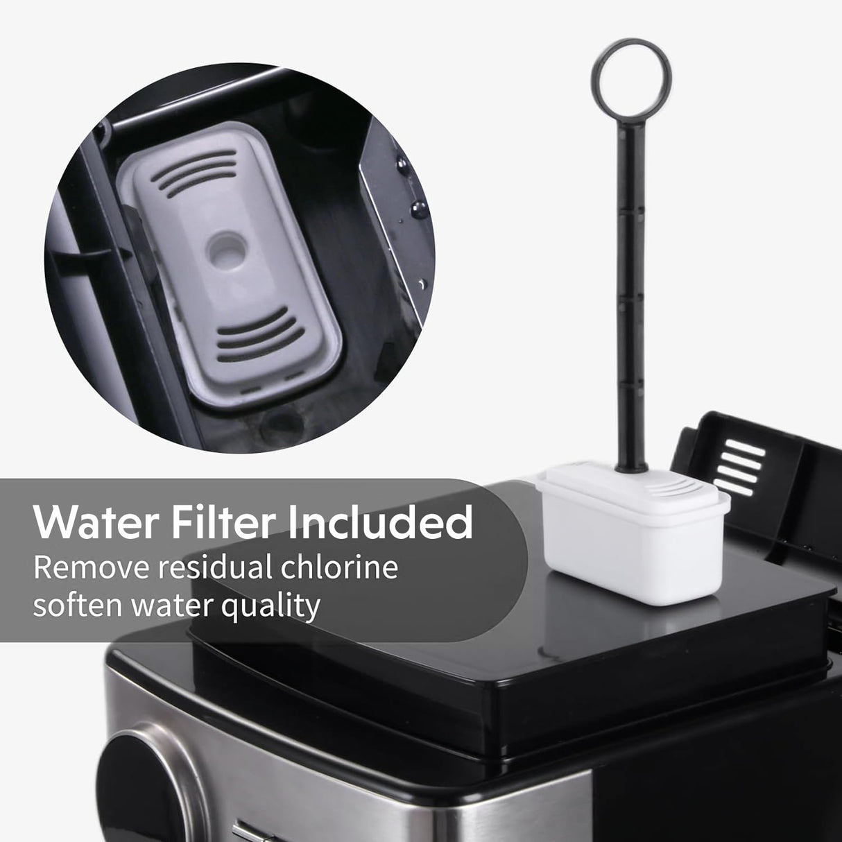 Epsilon Coffee Maker with Built-in Grinder, 12 Cup Programmable Drip Coffeemaker with Stainless Steel Filter Basket – White