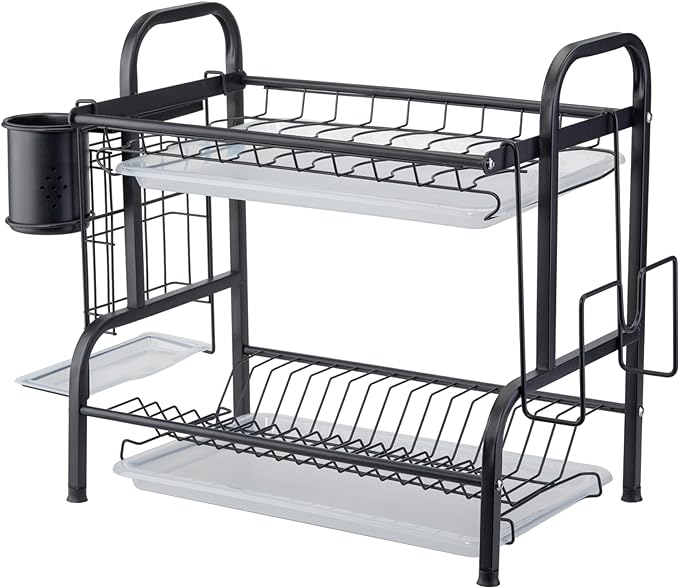Empty black dish rack isolated on white