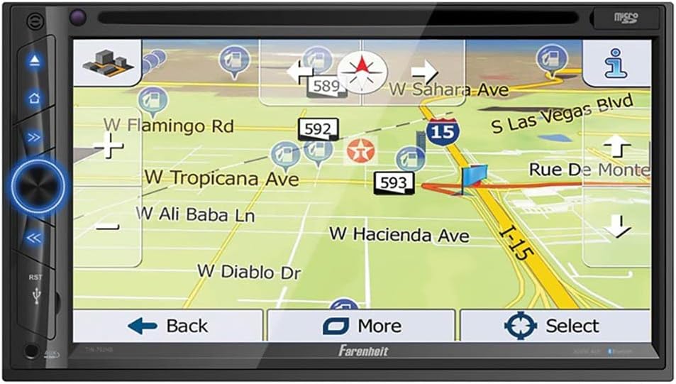 Front panel view of Farenheit car stereo with touchscreen display