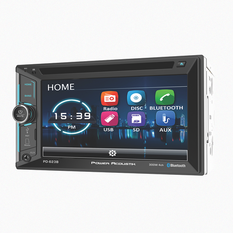 Power Acoustik car audio system with modern home screen display