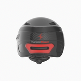 Back view of Precision Power helmet with logo and rear light