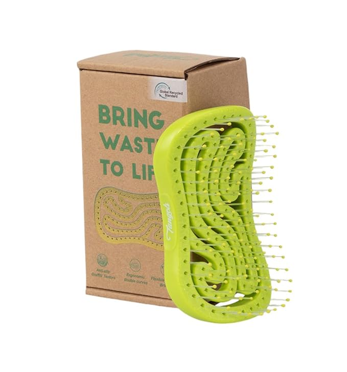 Tangols Double Curved Detangling Hair Brush | Green, Eco-Friendly, Ultra-Soft Nylon Bristles for All Hair Types