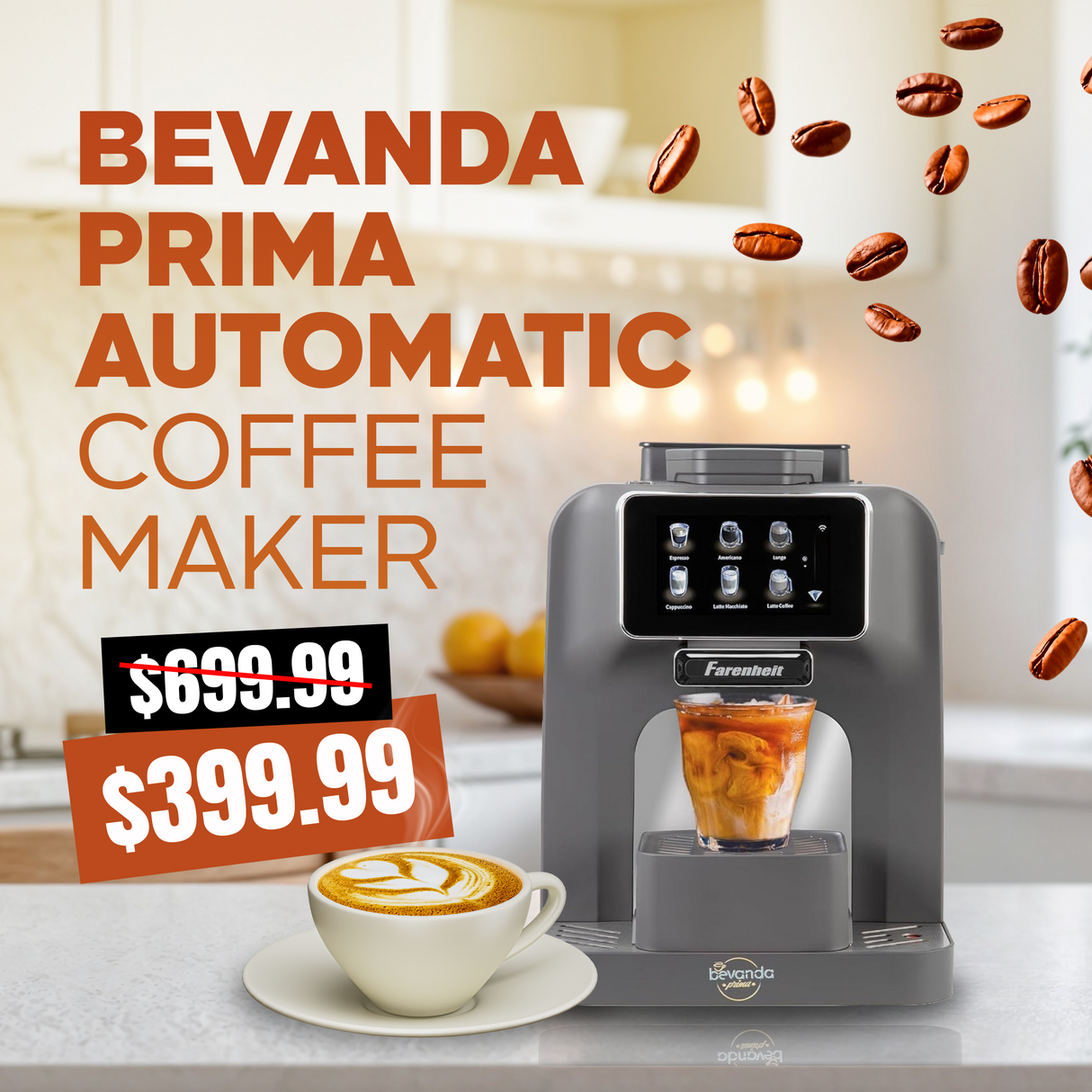 Farenheit Bevanda Prima Automatic Espresso Maker With Built-In Frother