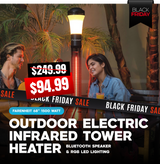 Farenheit 68” 1500 Watt Outdoor Electric Infrared Tower Heater w/ Bluetooth Speaker & RGB LED Lighting - Black