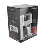 Epsilon Coffee Maker with Built-in Grinder, 12 Cup Programmable Drip Coffeemaker with Stainless Steel Filter Basket – White