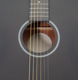 Close-up view of an acoustic guitar's soundhole and rosette design