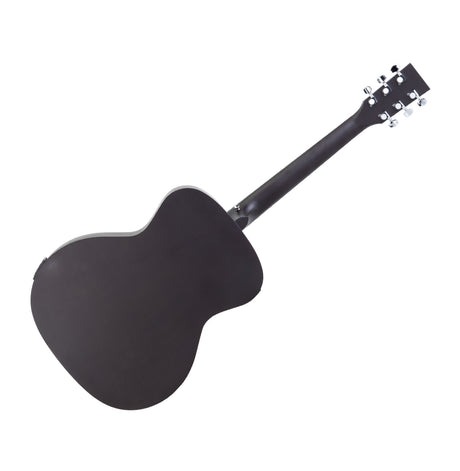 Close-up front view of a matte black Power Acoustik guitar