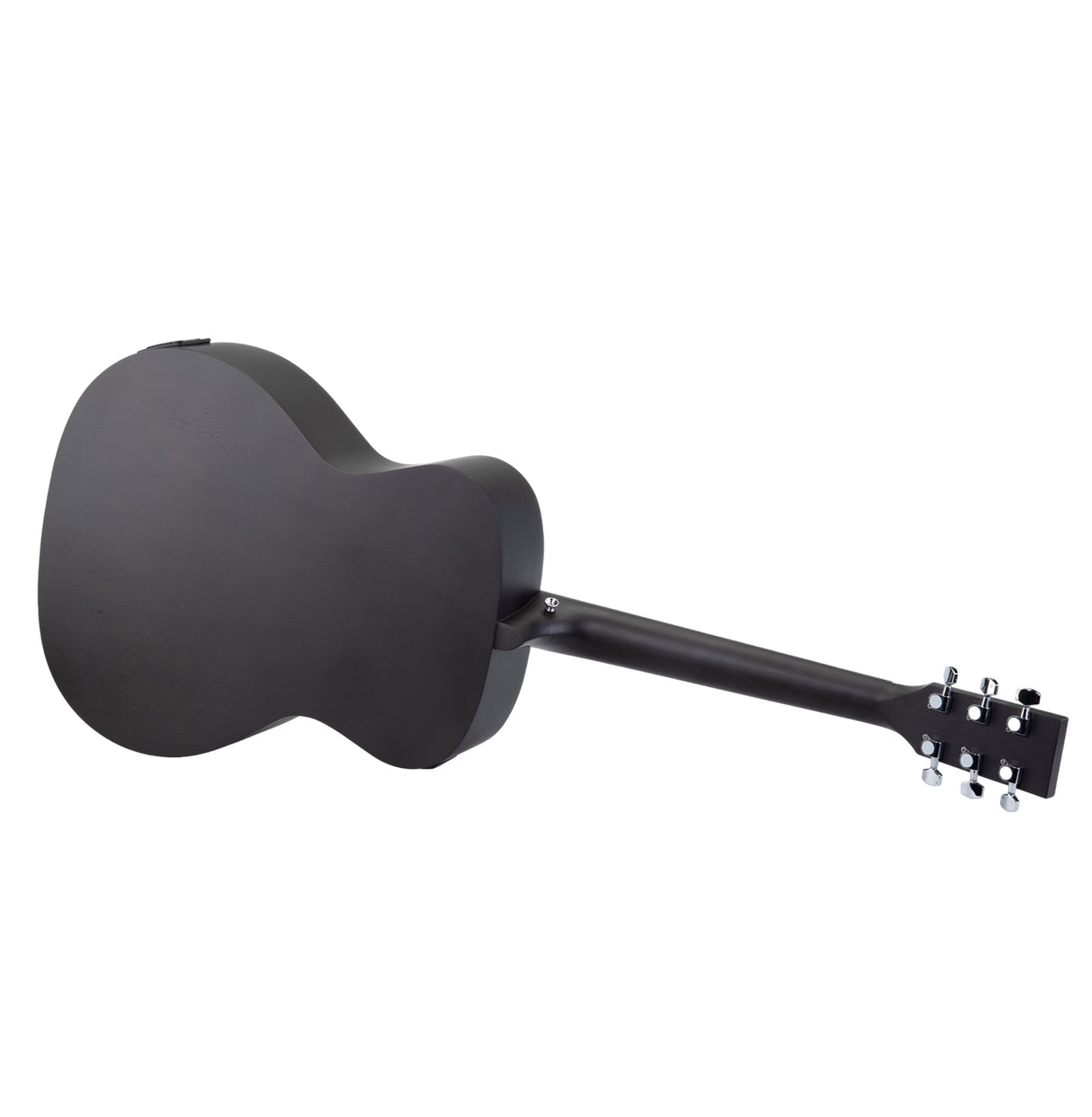 Back view of a matte black Power Acoustik guitar