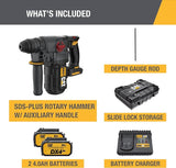 Power drill showcased with depth gauge, batteries, and case.