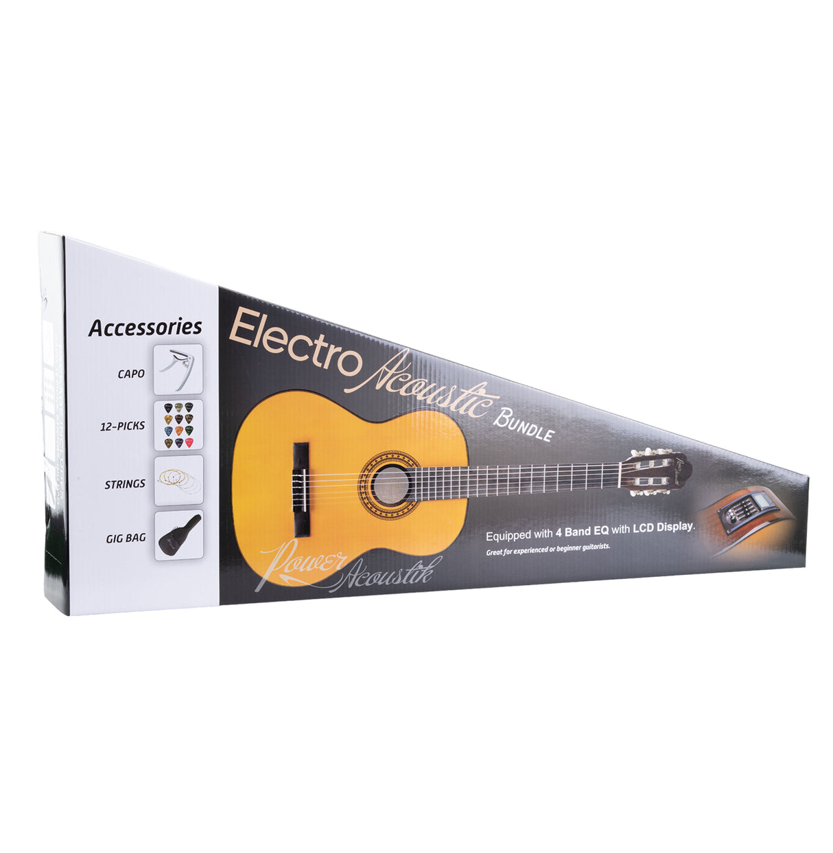 Packaging of an acoustic guitar bundle with accessories