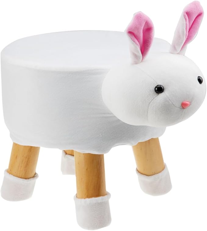 Plush bunny-shaped animal stool with wooden legs