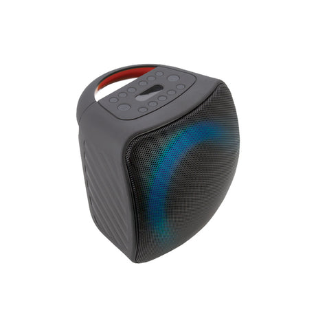 Side view of Cube portable Bluetooth speaker showing button layout