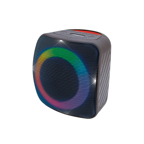 Front view of Cube portable Bluetooth speaker with LED lights