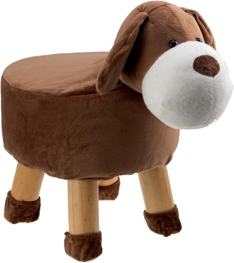 Plush dog-shaped animal stool with wooden legs