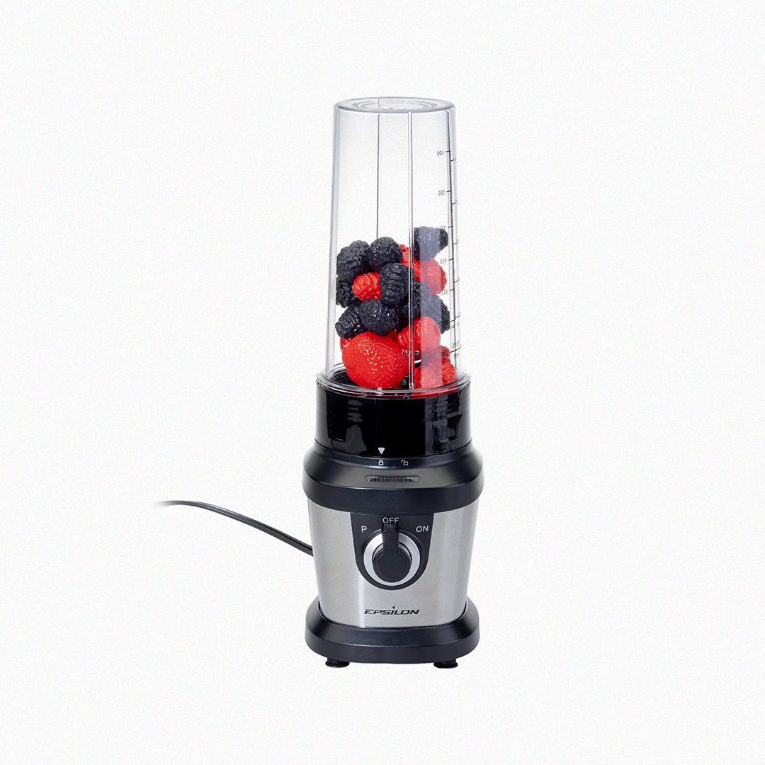 Epsilon blender with a cup filled with berries