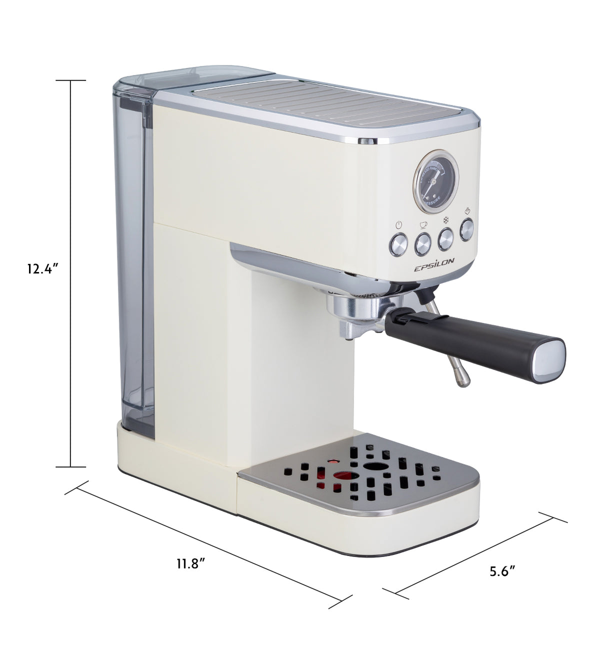 Epsilon espresso machine side view with dimensions