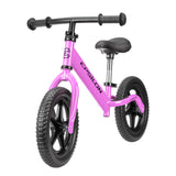 Side view of pink Epsilon children's balance bike