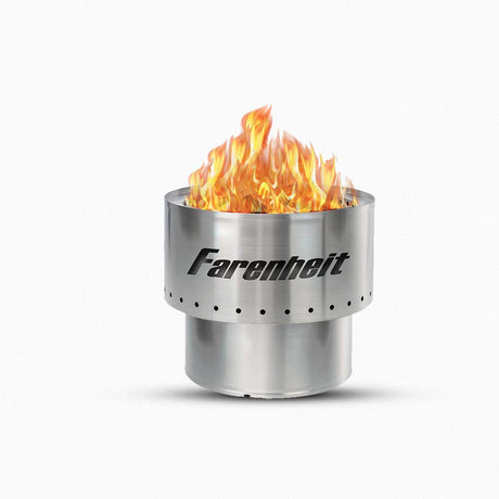 Fahrenheit stainless steel fire pit with flames