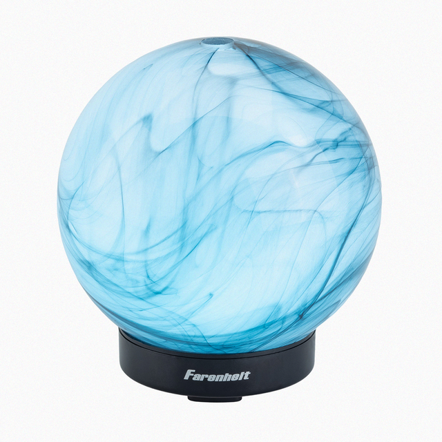 Blue ultrasonic aroma humidifier by Fahrenheit on black base