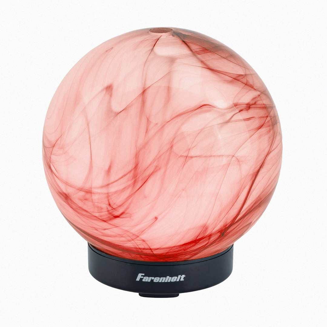 Red ultrasonic aroma humidifier by Fahrenheit on black base