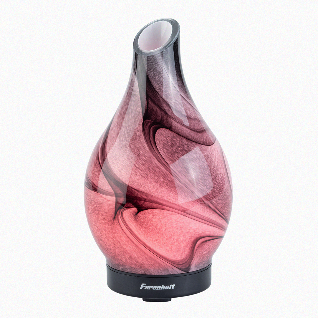 Red swirl glass ultrasonic aroma humidifier by Fahrenheit