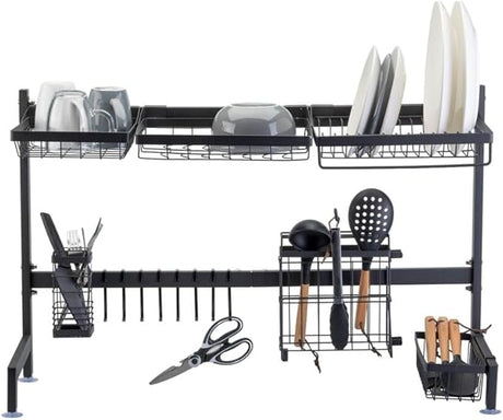 Kitchen Rack Loaded with Utensils and Dishes