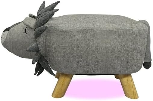 Plush lion-shaped animal stool with wooden legs