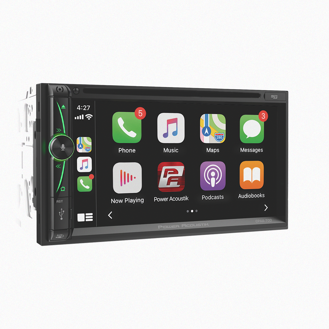 Power Acoustik multimedia system showing app icons