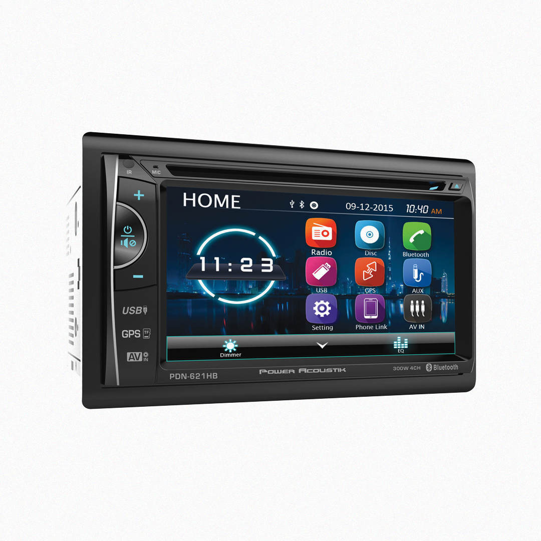 Power Acoustik car audio system with home screen display