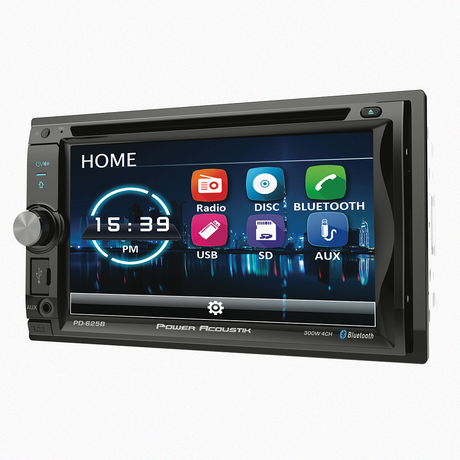 Power Acoustik car audio system with detailed home screen display