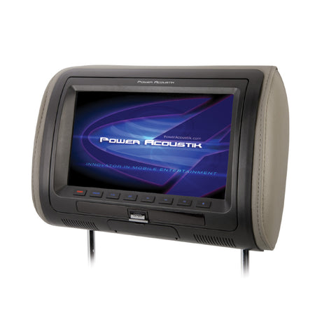 Front view of Power Acoustik headrest screen displaying logo