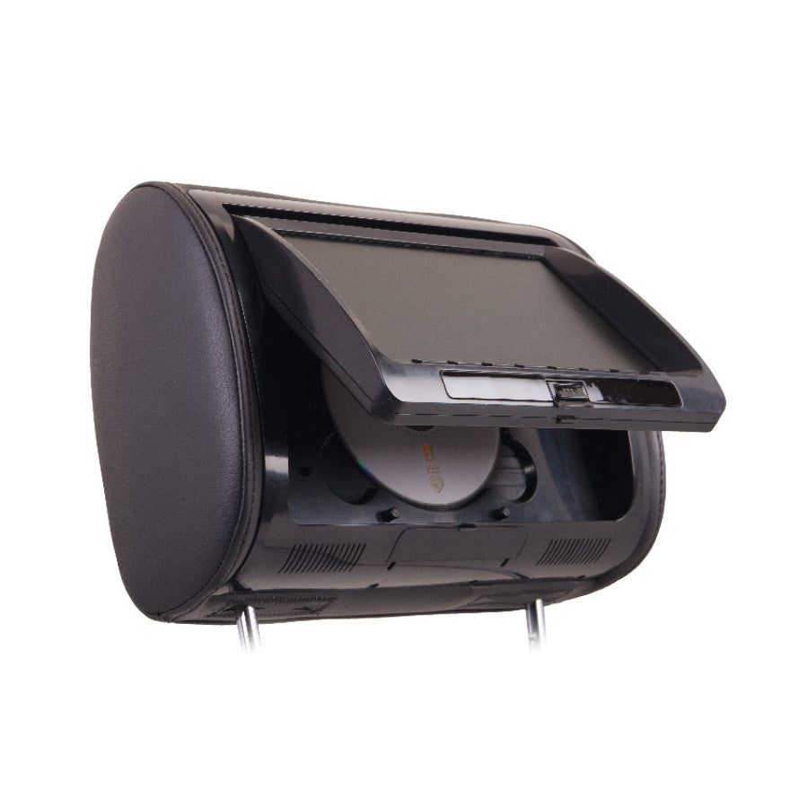 Power Acoustik headrest screen with open DVD compartment
