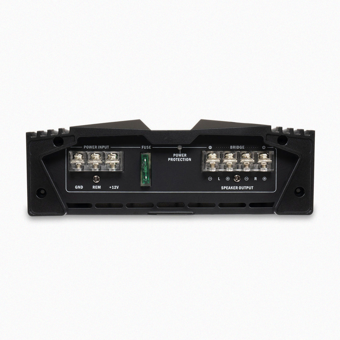 Output and power connections on Power Acoustik Overdrive amplifier