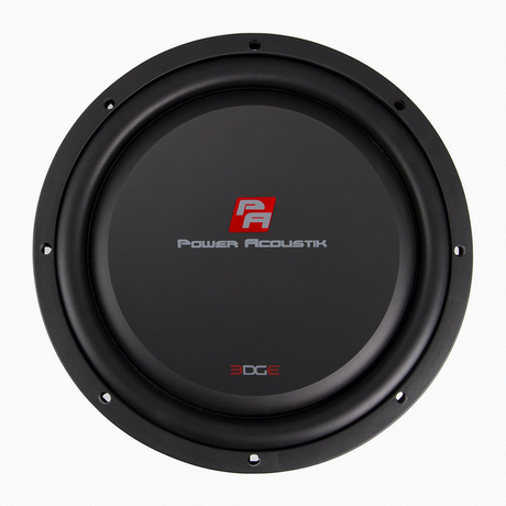 Angled front view of Power Acoustik subwoofer showing depth