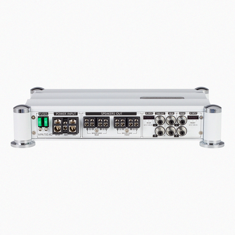 Rear view showing connections on Precision Power MPA700.4D amplifier