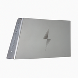 Side view of Precision Power amplifier with lightning bolt logo