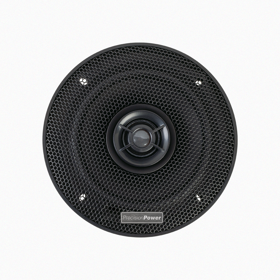 Front view of Precision Power Atom speaker with grille