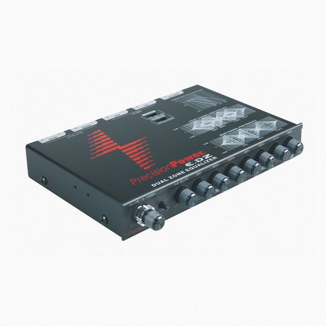 Precision Power black car amplifier with detailed control knobs.