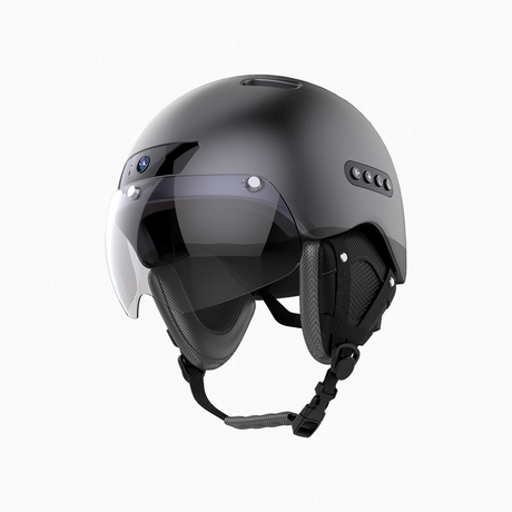 Front view of Precision Power helmet with a visor