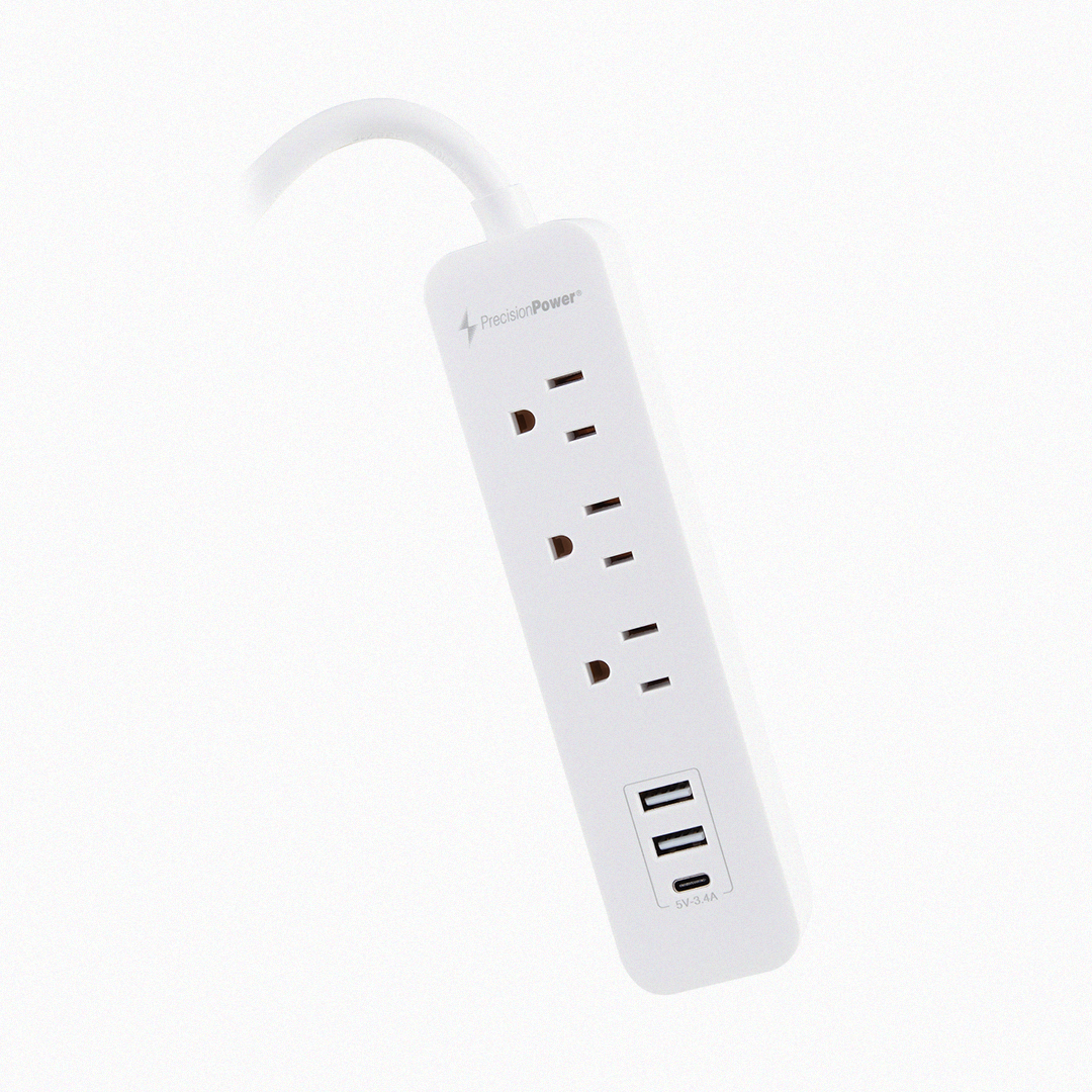 Angled view of Precision Power power strip