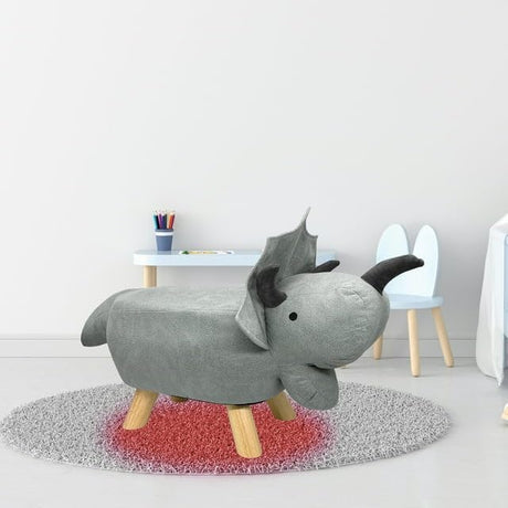 Rhino-shaped animal stool placed in a children's room