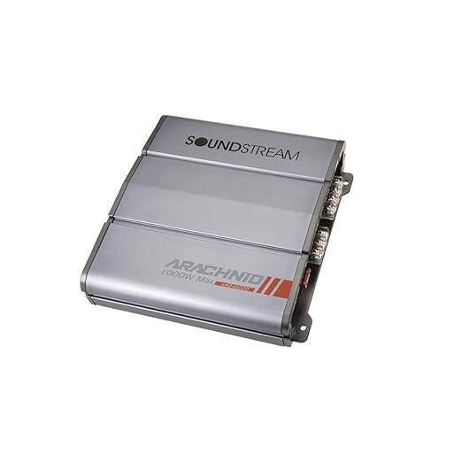 Soundstream Arachnid Series Car Amplifier with silver finish and compact design