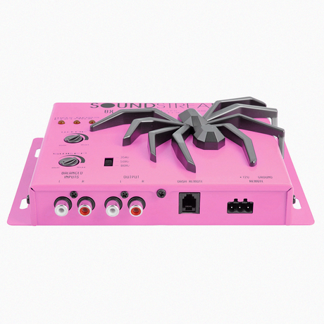 Front panel of Soundstream BX-10R showing controls and connections in pink