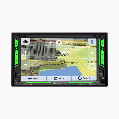 Soundstream car audio system displaying GPS navigation map