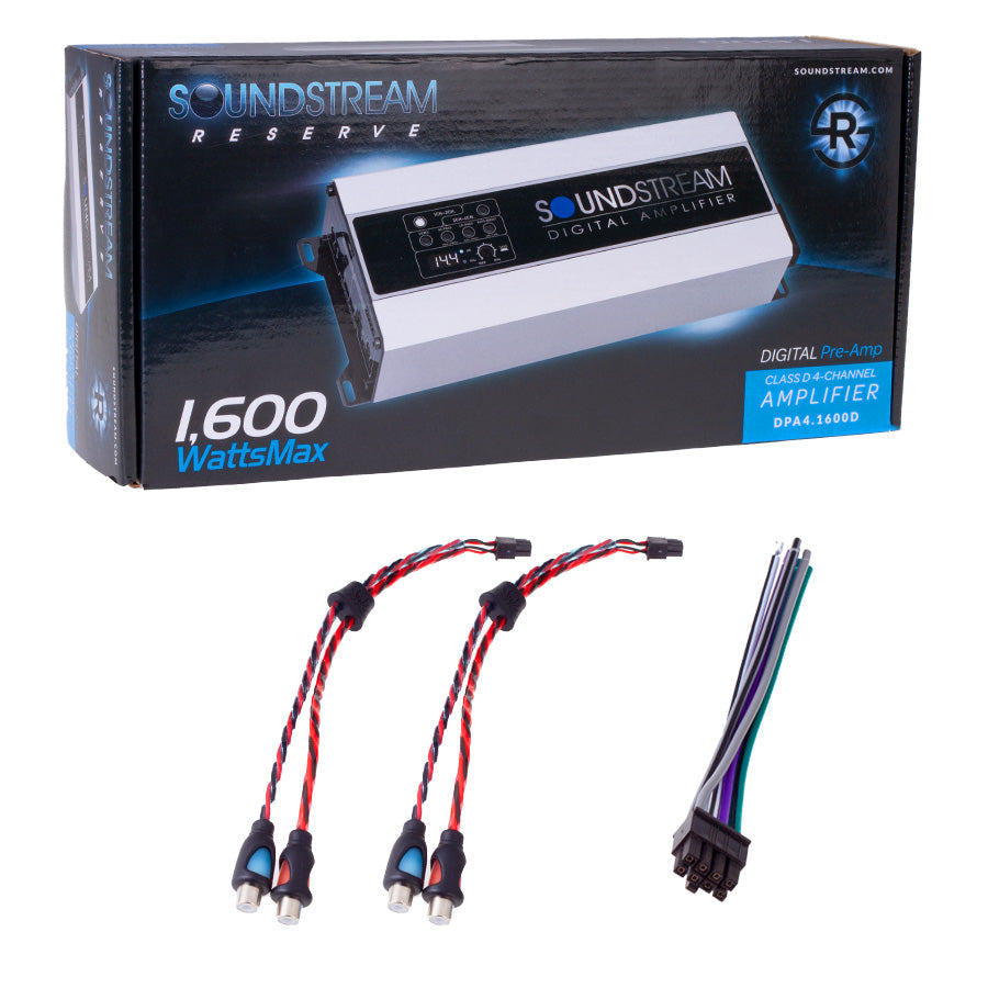 Box and accessories for Soundstream digital amplifier